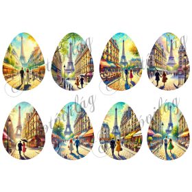   9 cm magas tojások festett párizsi utcával, Eiffel toronnyal