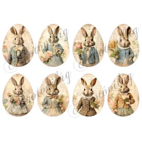 Tojások vintage nyuszikkal - 9 cm magas