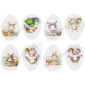 Übercuki nyuszik 9 cm magas szürke kockás  tojásokon