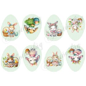 Übercuki nyuszik 9 cm magas zöld kockás  tojásokon