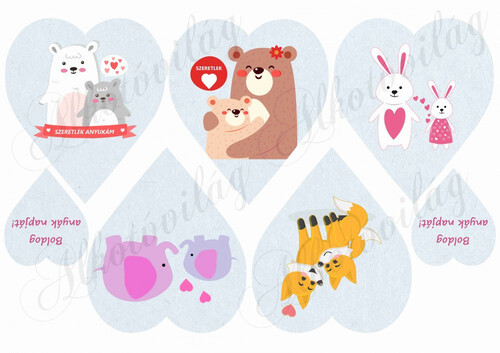 Anyáknapi szívek állatkákkal KÉK