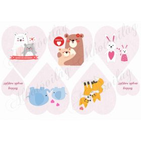 Anyáknapi szívek állatkákkal RÓZSASZÍN