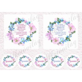   Virágos keretek anyáknapi idézetekkel 12,5 cm-es hímzőkerethez kék-rózsaszín