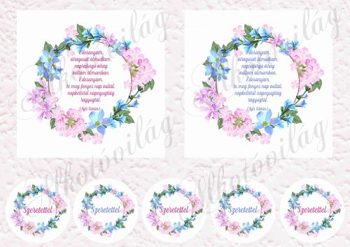 Virágos keretek anyáknapi idézetekkel 12,5 cm-es hímzőkerethez kék-rózsaszín