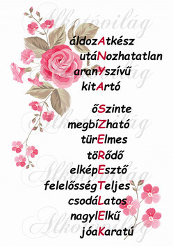 ANYA SZERETLEK felirat futó rózsával