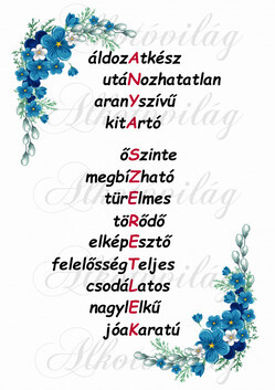 ANYA SZERETLEK felirat kék sarok virággal