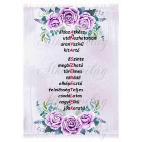 ANYA SZERETLEK felirat lila rózsákkal 20x28 cm