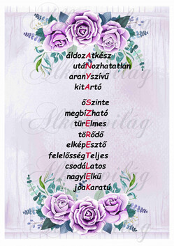 ANYA SZERETLEK felirat lila rózsákkal 20x28 cm