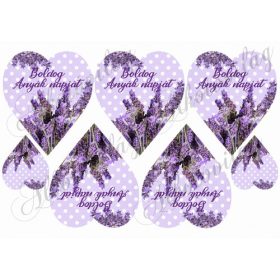   Levendulás szívek pöttös alapon BOLDOG ANYÁK NAPJÁT FELIRATTAL