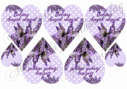 Levendulás szívek pöttös alapon BOLDOG ANYÁK NAPJÁT FELIRATTAL