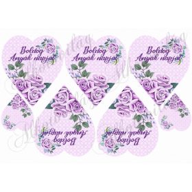   Lila rózsák lila szíveken BOLDOG ANYÁK NAPJÁT FELIRATTAL