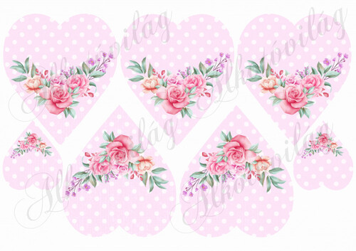 Rózsaszín pöttyös szív rózsával