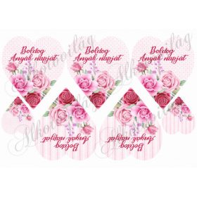   Rózsaszín rózsás szívek kétféle alappal BOLDOG ANYÁK NAPJÁT FELIRATTAL
