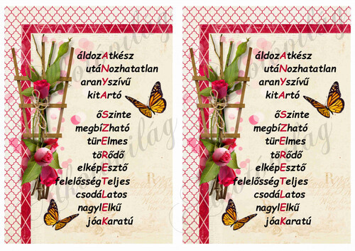 SZERETLEK ANYA kép rózsás díszekkel 2db