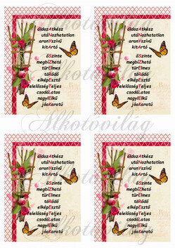 SZERETLEK ANYA kép rózsás díszekkel 4db