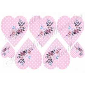   Szívek rózsaszín pöttyös alapon kézzel festett rózsával