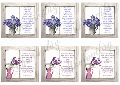 Virágok ablakban anyák napi idézettel