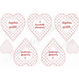   Piros apró szív mintás szívek Anyukám szeretlek felirattal