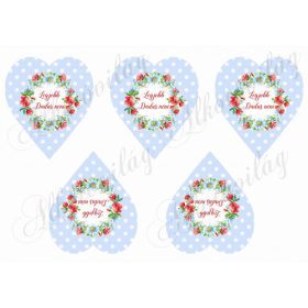   Kék alapon fehér pöttyös duci szívek pipacsos koszorúval - LEGJOBB DADUS NÉNI felirattal