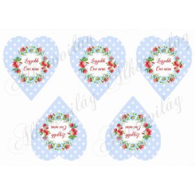   Kék alapon fehér pöttyös duci szívek pipacsos koszorúval - LEGJOBB ÓVÓ NÉNI felirattal