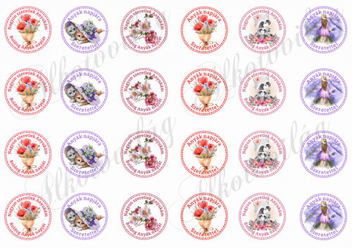 Anyák napi kicsi körök - 4 cm - feliratokkal, képekkel