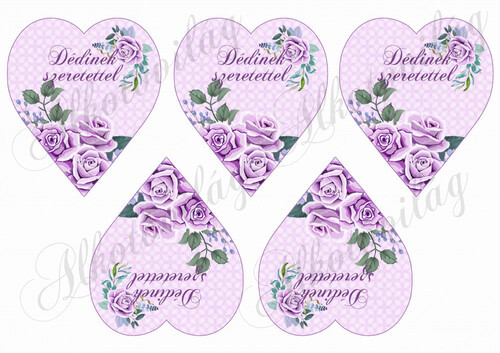DÉDINEK SZERETETTEL feliratú lila rózsás szívek