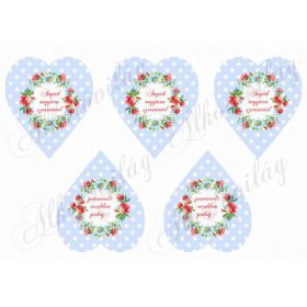   Pöttyös szívek pipacsos virágkoszorúval- Anyák napjára szeretettel felirattal