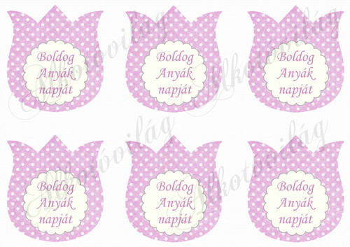 Rózsaszín pöttyös nagy tulipánok BOLDOG ANYÁK NAPJÁT felirattal