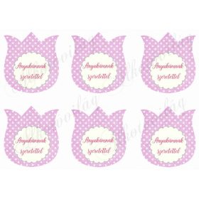   Rózsaszín pöttyös tulipánok ANYUKÁMNAK SZERETETTEL felirattal