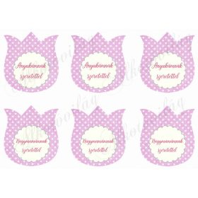 Rózsaszín pöttyös tulipánok kétféle felirattal