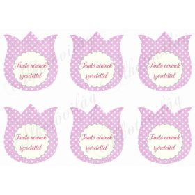   Rózsaszín pöttyös tulipánok TANÍTÓ NÉNINEK SZERETETTEL felirattal