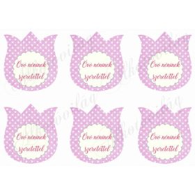   Rózsaszín pöttyös tulipánok ÓVÓ NÉNINEK SZERETETTEL felirattal