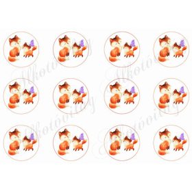   Cuki rókák pillangóval anyák napjára 5,5 cm-es körökben