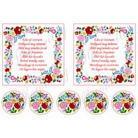   13 x 13 cm négyzet ANYÁK NAPI idézettel + 5 cm átmérőjű kalocsai mintával