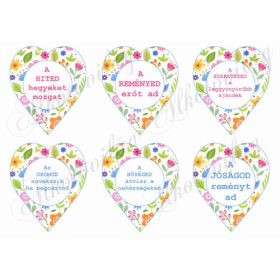   9 cm magas szívek vidám, színes apró virágokkal - FELIRATOKKAL