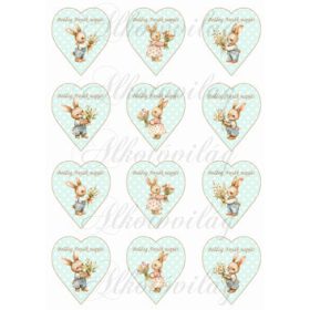   Cuki nyuszik menta árnyalatú pöttyös szíveken BOLDOG ANYÁK NAPJÁT felirattal - 6,5 cm