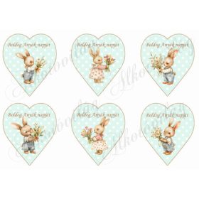   Cuki nyuszik menta árnyalatú pöttyös szíveken BOLDOG ANYÁK NAPJÁT felirattal - 9 cm