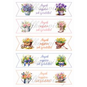   Bannerek, könyvjelzők virágkpmpozíciókkal - ANYÁK NAPJÁRA SOK SZERETETTEL felirattal 19 x 4,7 cm