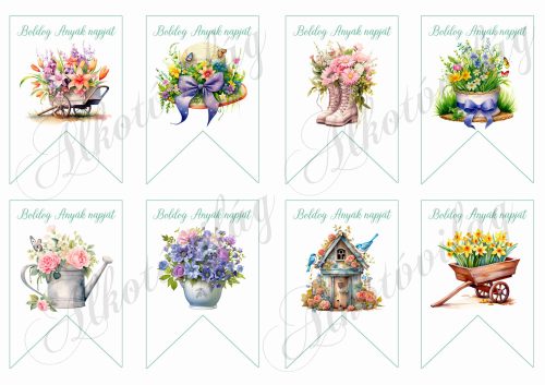 Csodálatos virágkompozíciók bannereken - BOLDOG ANYÁK NAPJÁT felirattal- 9 x 6,5 cm