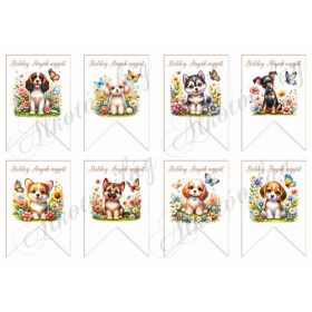   Cuki kutyusok virágokkal bannereken - BOLDOG ANYÁK NAPJÁT felirattal- 9 x 6,5 cm