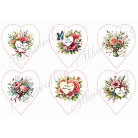   Szívek virágcsokrokkal - BOLDOG ANYÁK NAPJÁT felirattal - 9 cm