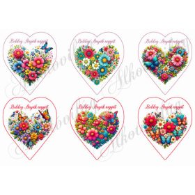   Szívek virágos szívekkel - BOLDOG ANYÁK NAPJÁT felirattal - 9 cm magas