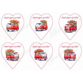   Szívek tulipánokat szállító volkswagen buszokkal ANYÁK NAPJÁRA SZERETETTEL felirattal - 9 cm