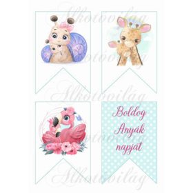   Bannerek cuki állatkákkal és BOLDOG ANYÁK NAPJÁT FELIRATTAL - 8,5 x 12,5 cm