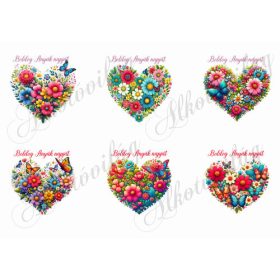   Virágos szívek - BOLDOG ANYÁK NAPJÁT felirattal - 8,5 cm magas