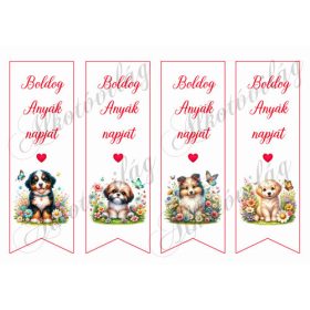  Könyvjelzők cuki kiskutyákkal, virágokkal - BOLDOG ANYÁK NAPJÁT felirattal 2 - 18,5 x 6,5 cm