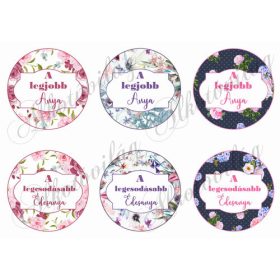   Virágos, rózsás körök anyák napi feliratokkal 2 - 8,5 cm