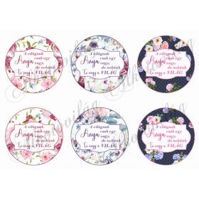 Virágos, rózsás körök anyák napi feliratokkal 8,5 cm