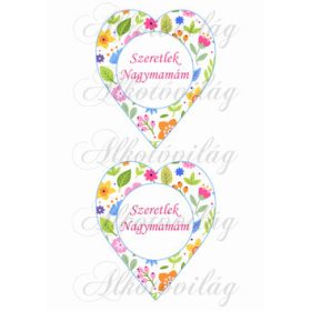   13,5 x 11,5 cm-es szívek vidám, színes apró virágokkal - SZERETLEK NAGYMAMÁM felirattal