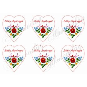   9 cm magas szívek kalocsai mintával - BOLDOG ANYÁK NAPJÁT felirattal